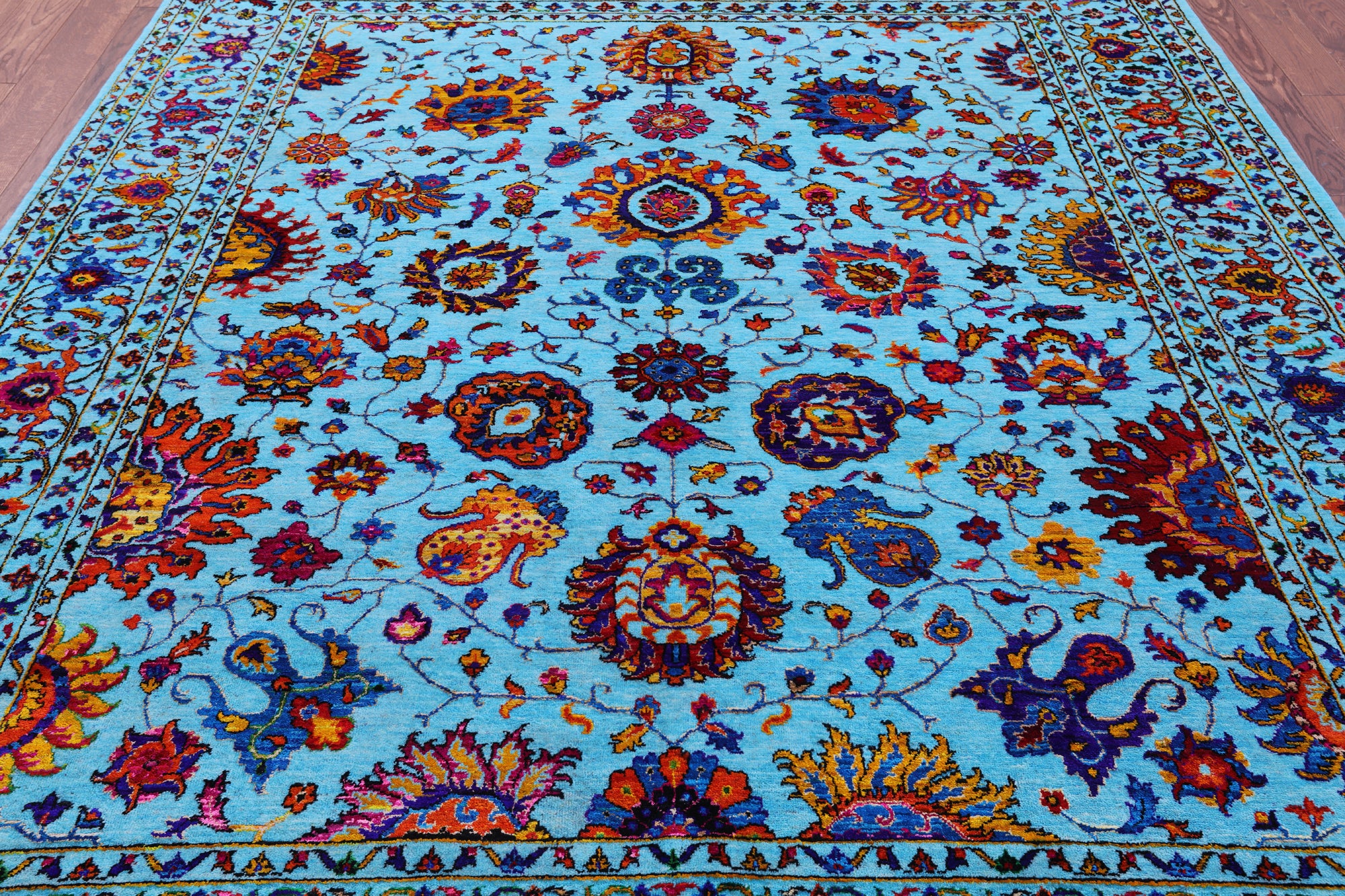Blue Persian Tabriz Hand Knotted Wool & Silk Rug - 7' 11" X 10' 0" - Golden Nile