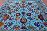Blue Persian Tabriz Hand Knotted Wool & Silk Rug - 7' 11" X 10' 0" - Golden Nile