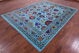 Blue Persian Tabriz Hand Knotted Wool & Silk Rug - 7' 11" X 10' 0" - Golden Nile