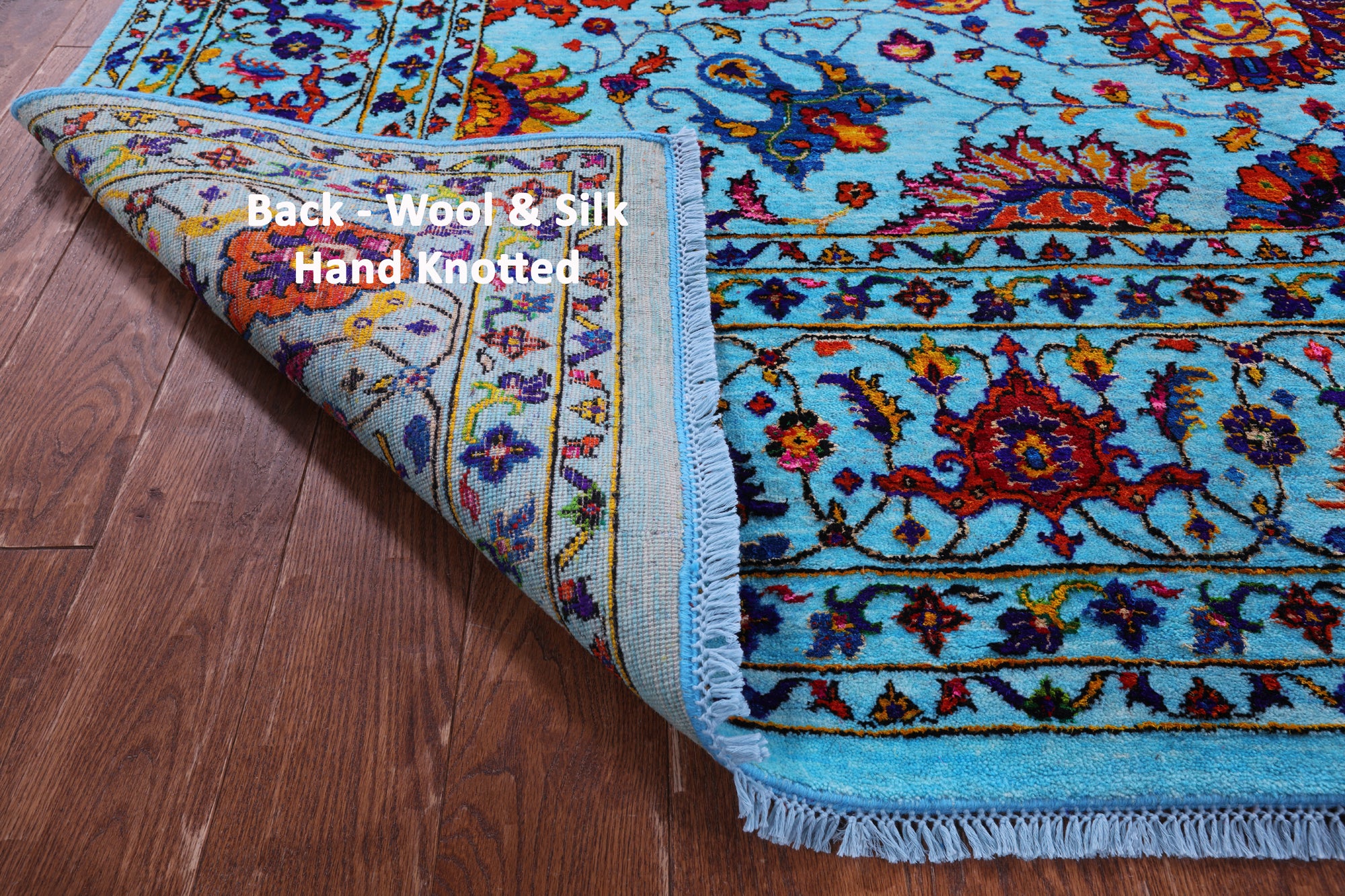 Blue Persian Tabriz Hand Knotted Wool & Silk Rug - 7' 11" X 10' 0" - Golden Nile