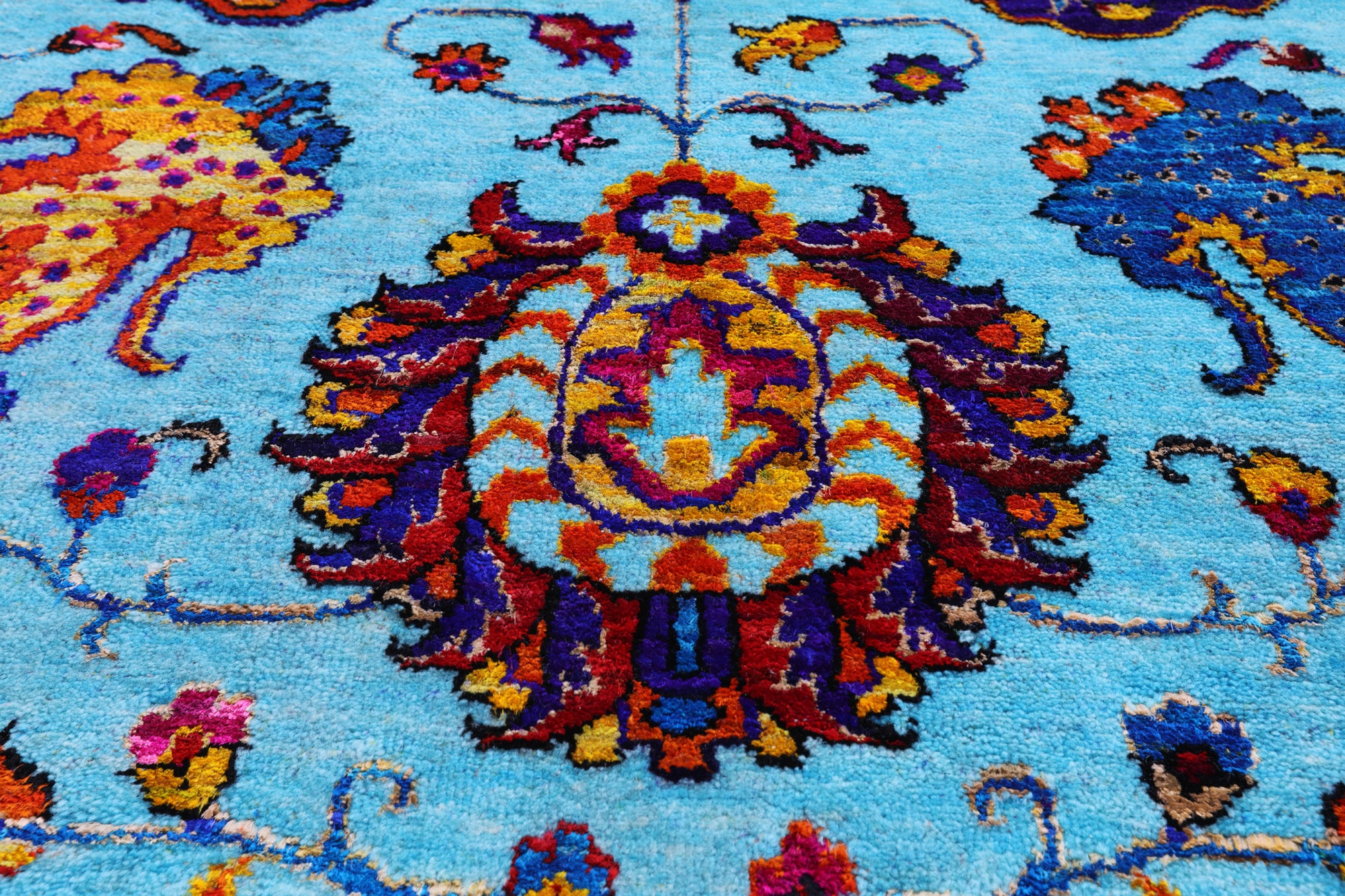Blue Persian Tabriz Hand Knotted Wool & Silk Rug - 7' 11" X 10' 0" - Golden Nile