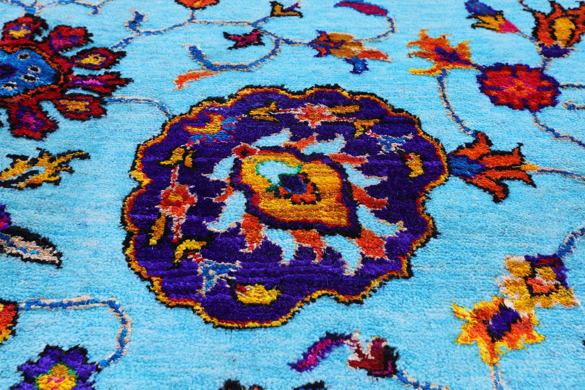 Blue Persian Tabriz Hand Knotted Wool & Silk Rug - 7' 11" X 10' 0" - Golden Nile