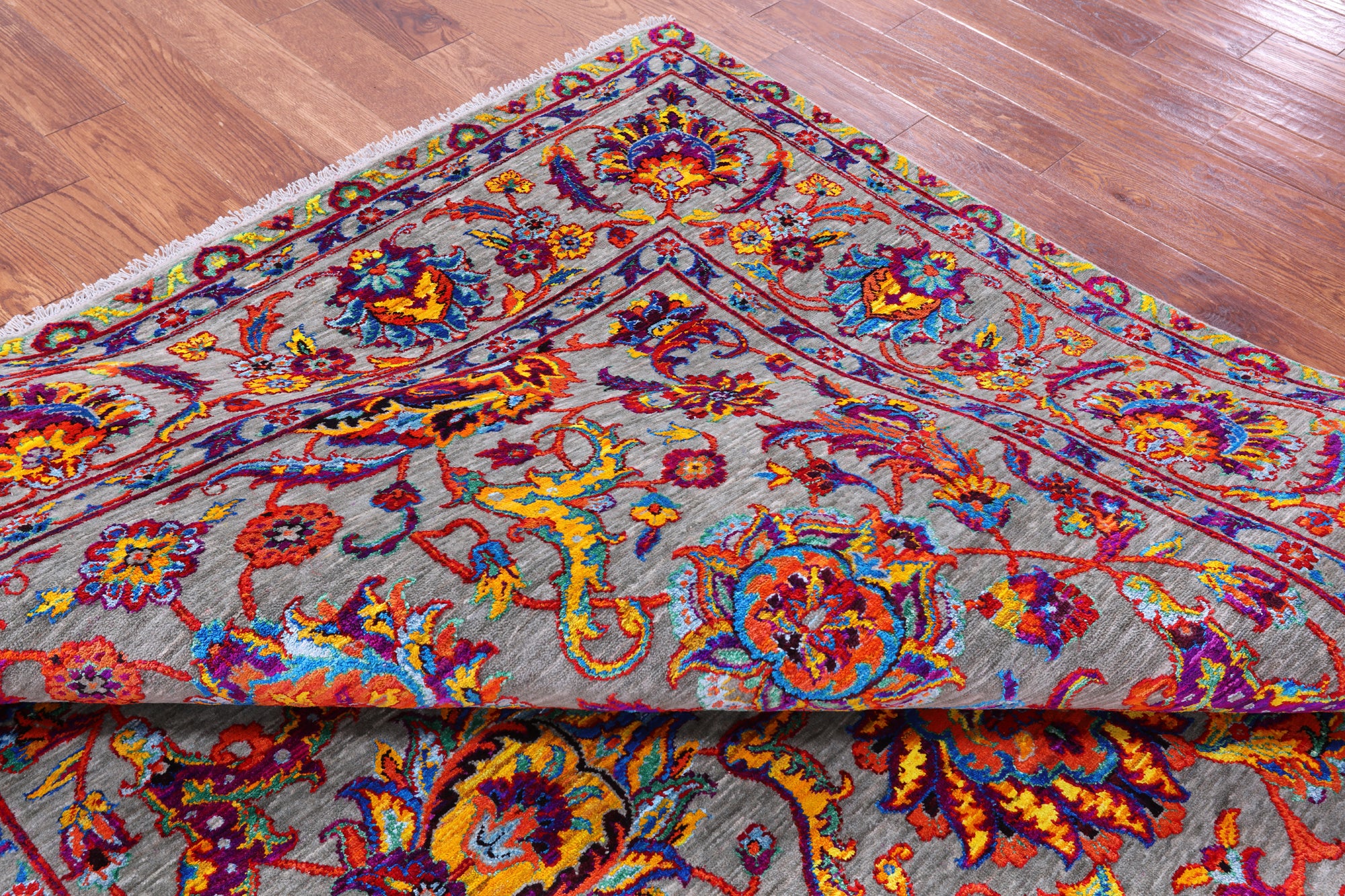 Grey Persian Tabriz Hand Knotted Wool & Silk Rug - 7' 11" X 10' 0" - Golden Nile