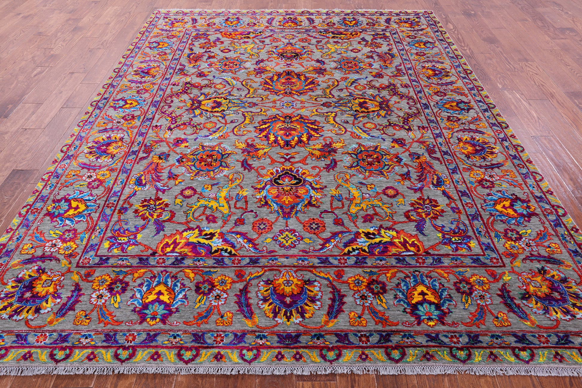 Grey Persian Tabriz Hand Knotted Wool & Silk Rug - 7' 11" X 10' 0" - Golden Nile