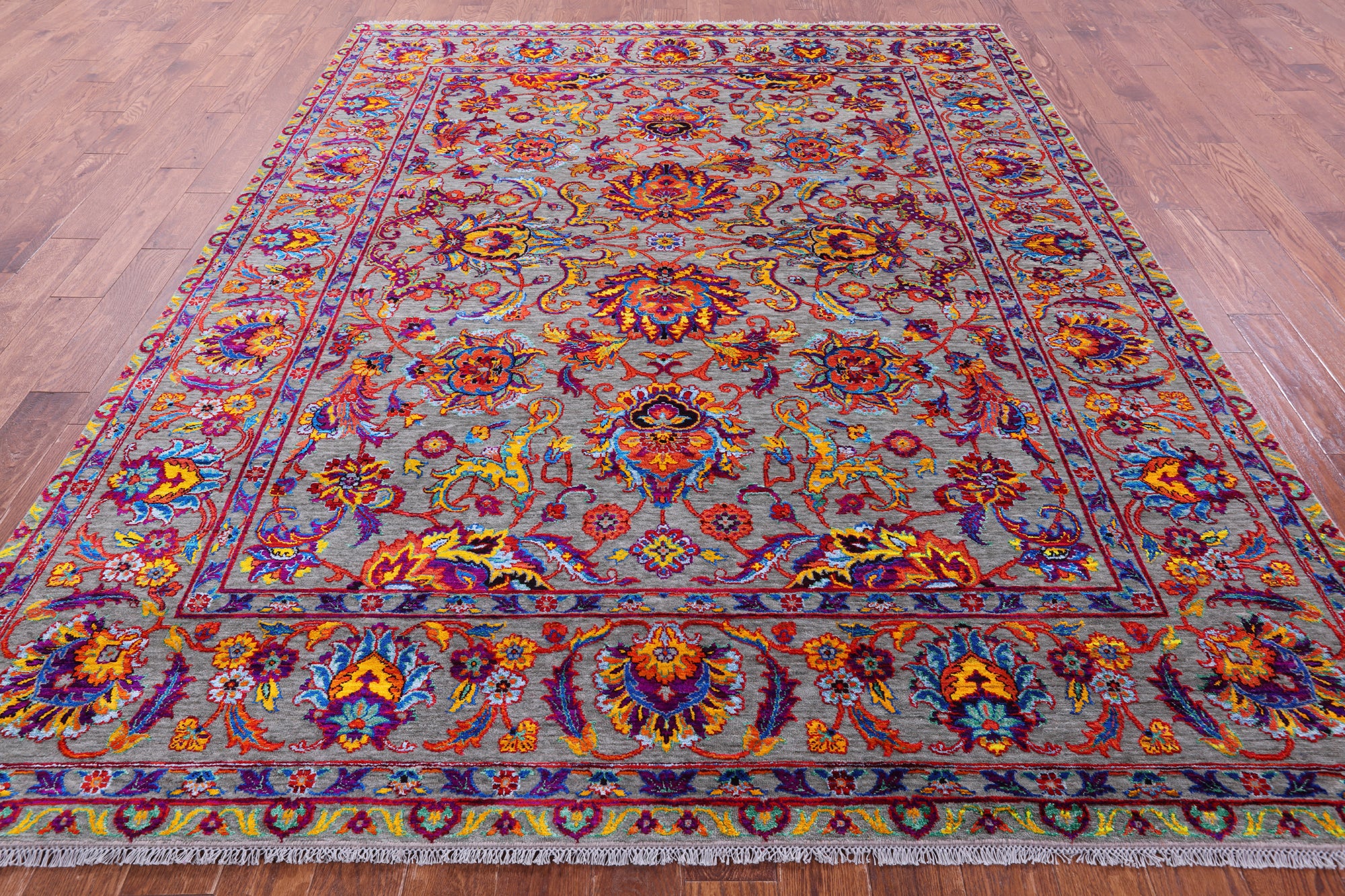 Grey Persian Tabriz Hand Knotted Wool & Silk Rug - 7' 11" X 10' 0" - Golden Nile
