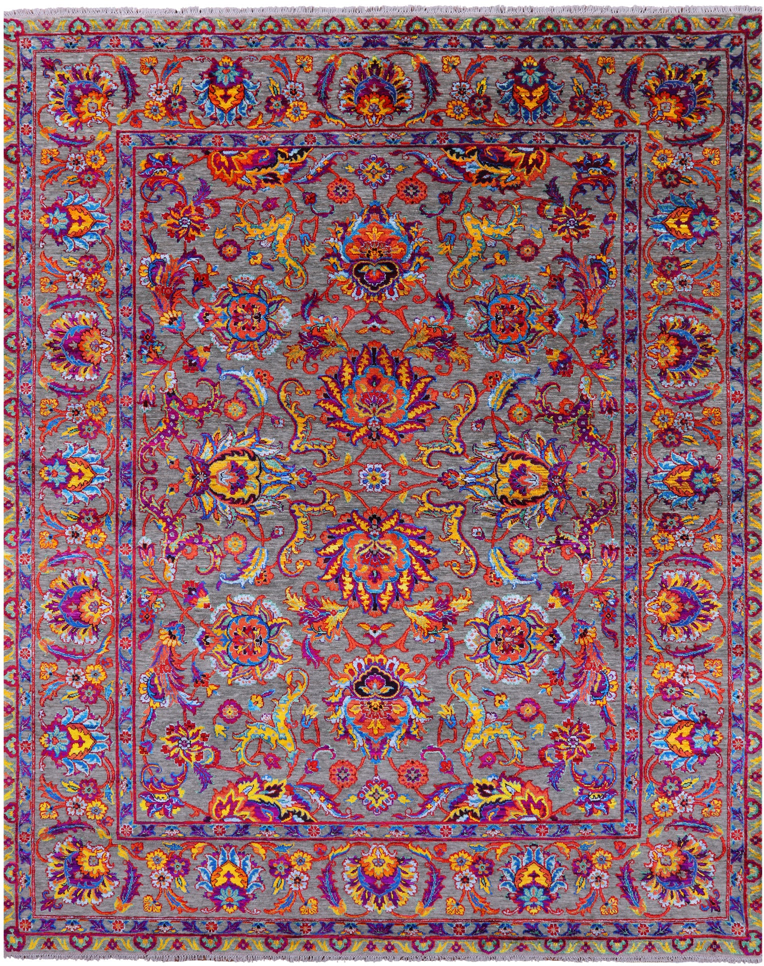 Grey Persian Tabriz Hand Knotted Wool & Silk Rug - 7' 11" X 10' 0" - Golden Nile