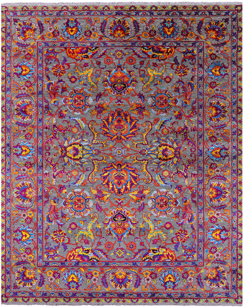 Grey Persian Tabriz Hand Knotted Wool & Silk Rug - 7' 11" X 10' 0" - Golden Nile