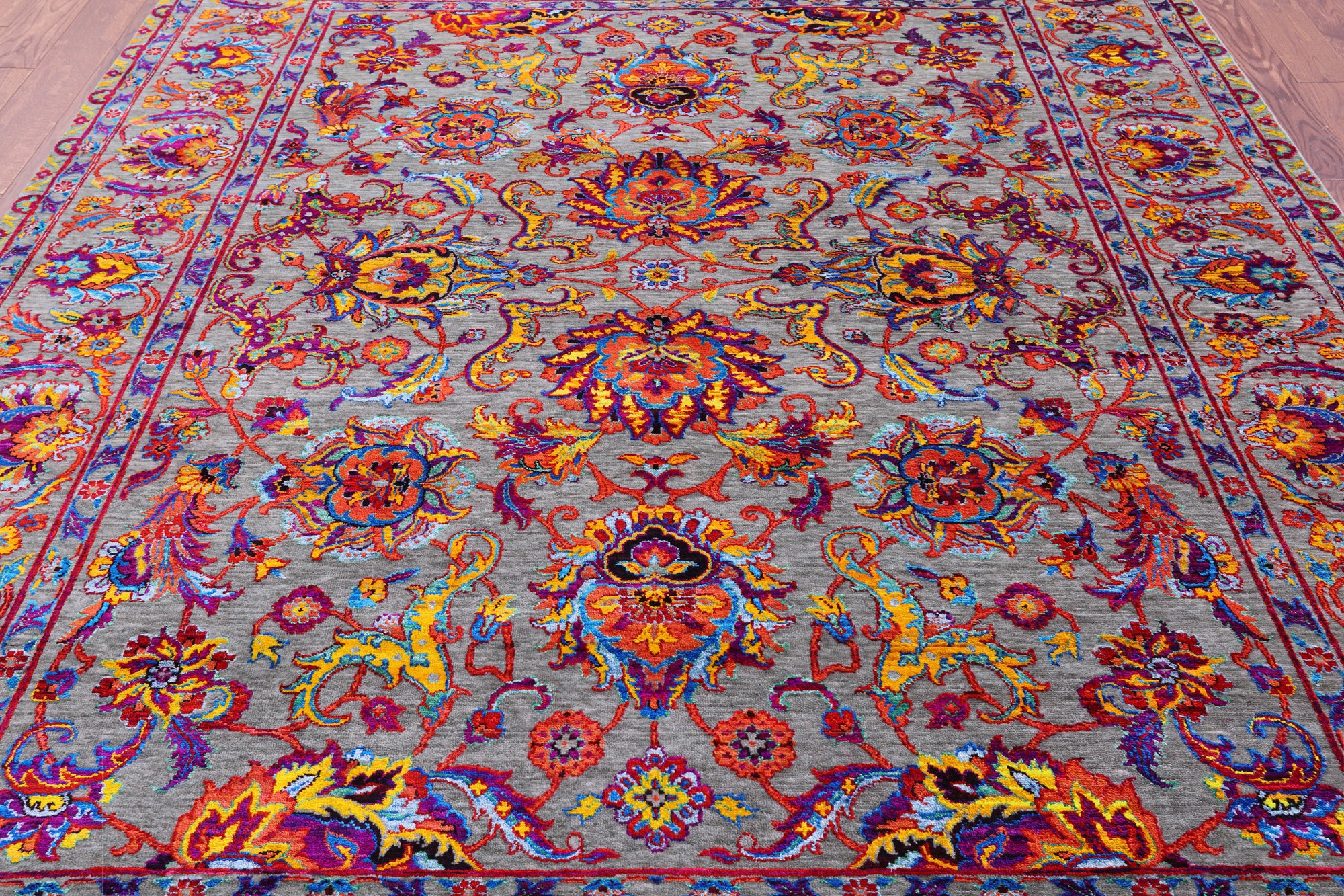 Grey Persian Tabriz Hand Knotted Wool & Silk Rug - 7' 11" X 10' 0" - Golden Nile