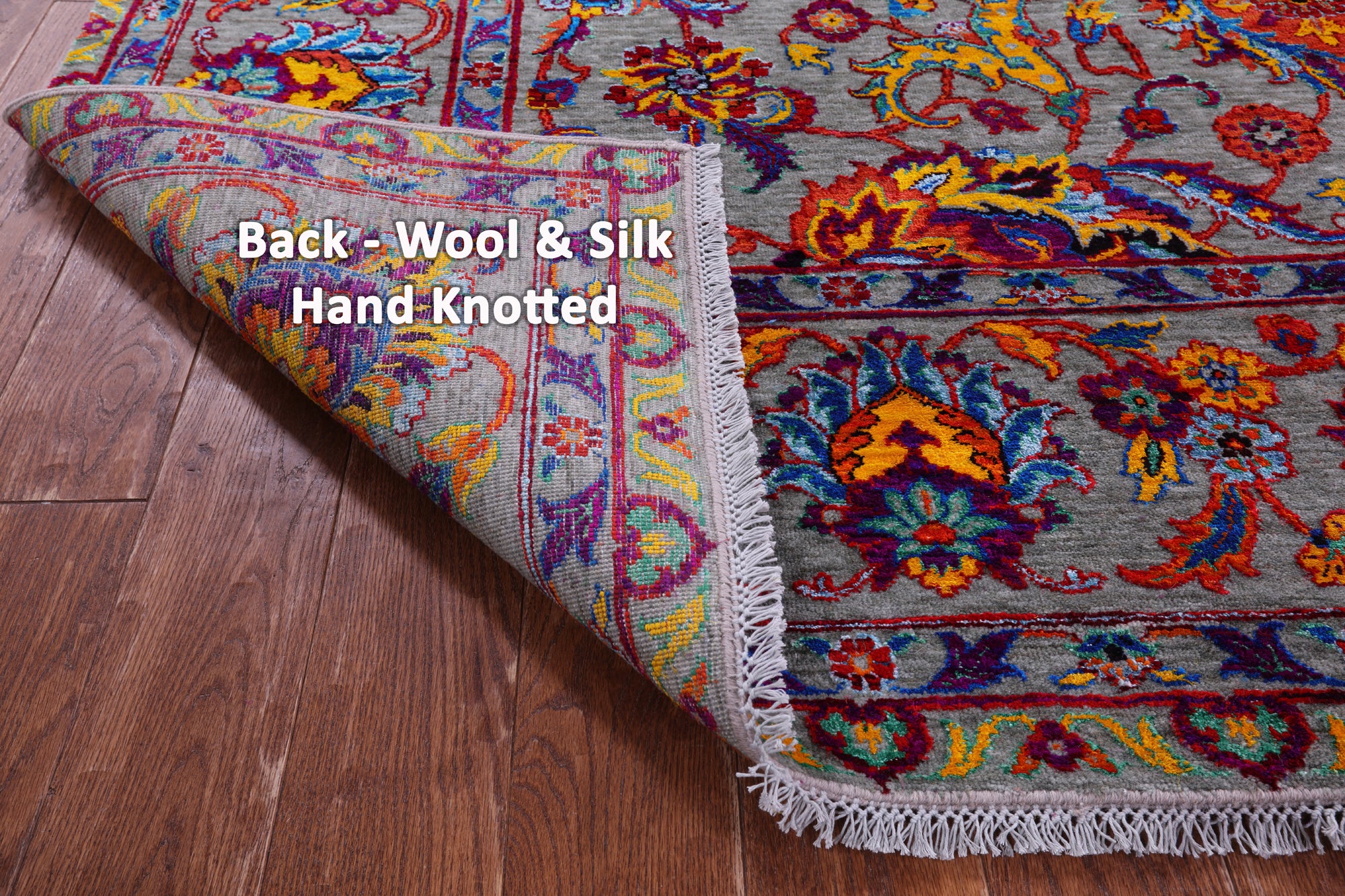 Grey Persian Tabriz Hand Knotted Wool & Silk Rug - 7' 11" X 10' 0" - Golden Nile