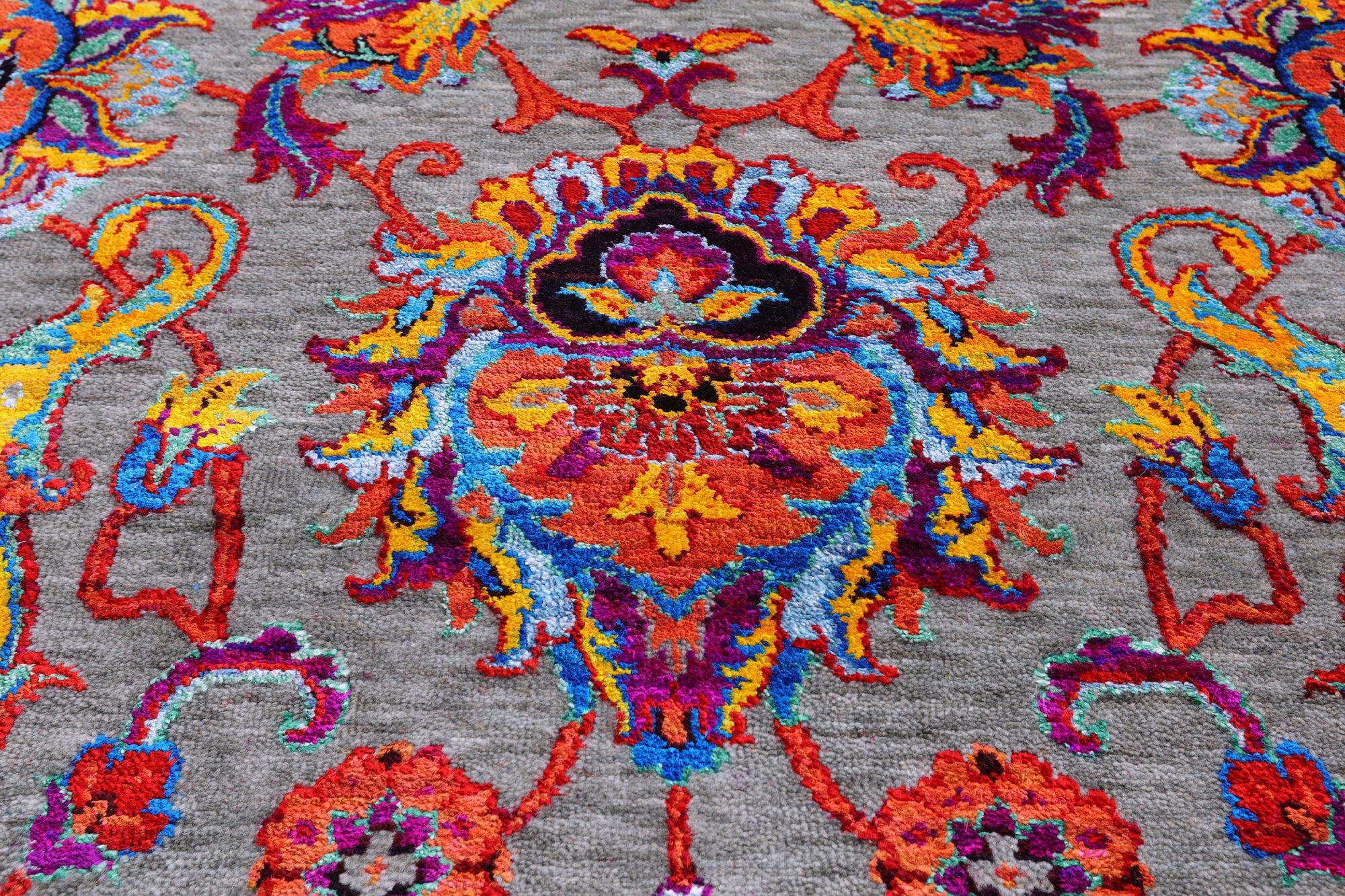 Grey Persian Tabriz Hand Knotted Wool & Silk Rug - 7' 11" X 10' 0" - Golden Nile