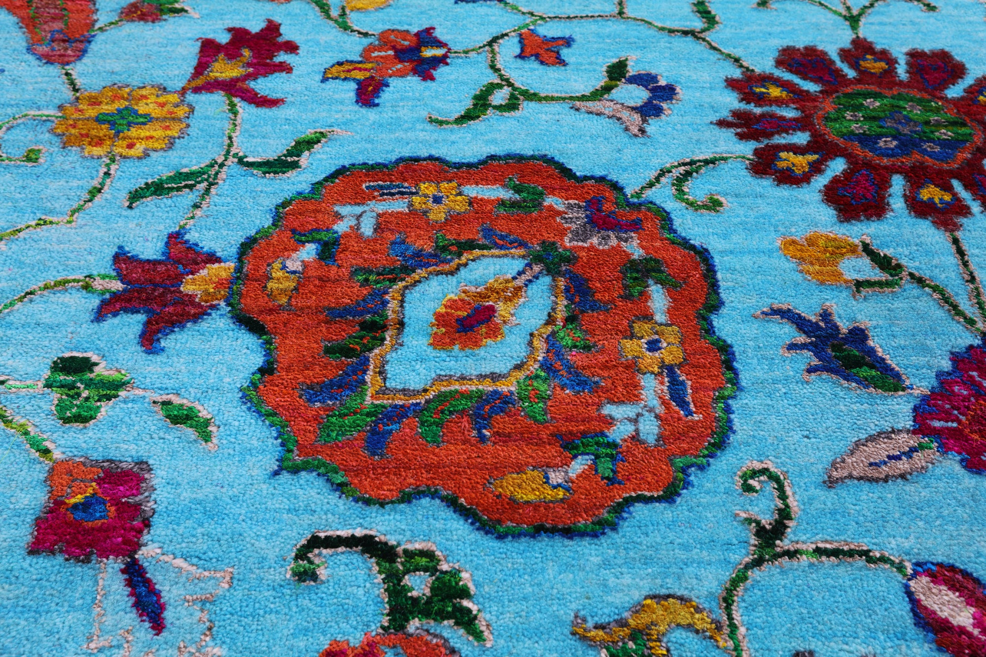 Blue Persian Tabriz Hand Knotted Wool & Silk Rug - 10' 0" X 13' 10" - Golden Nile