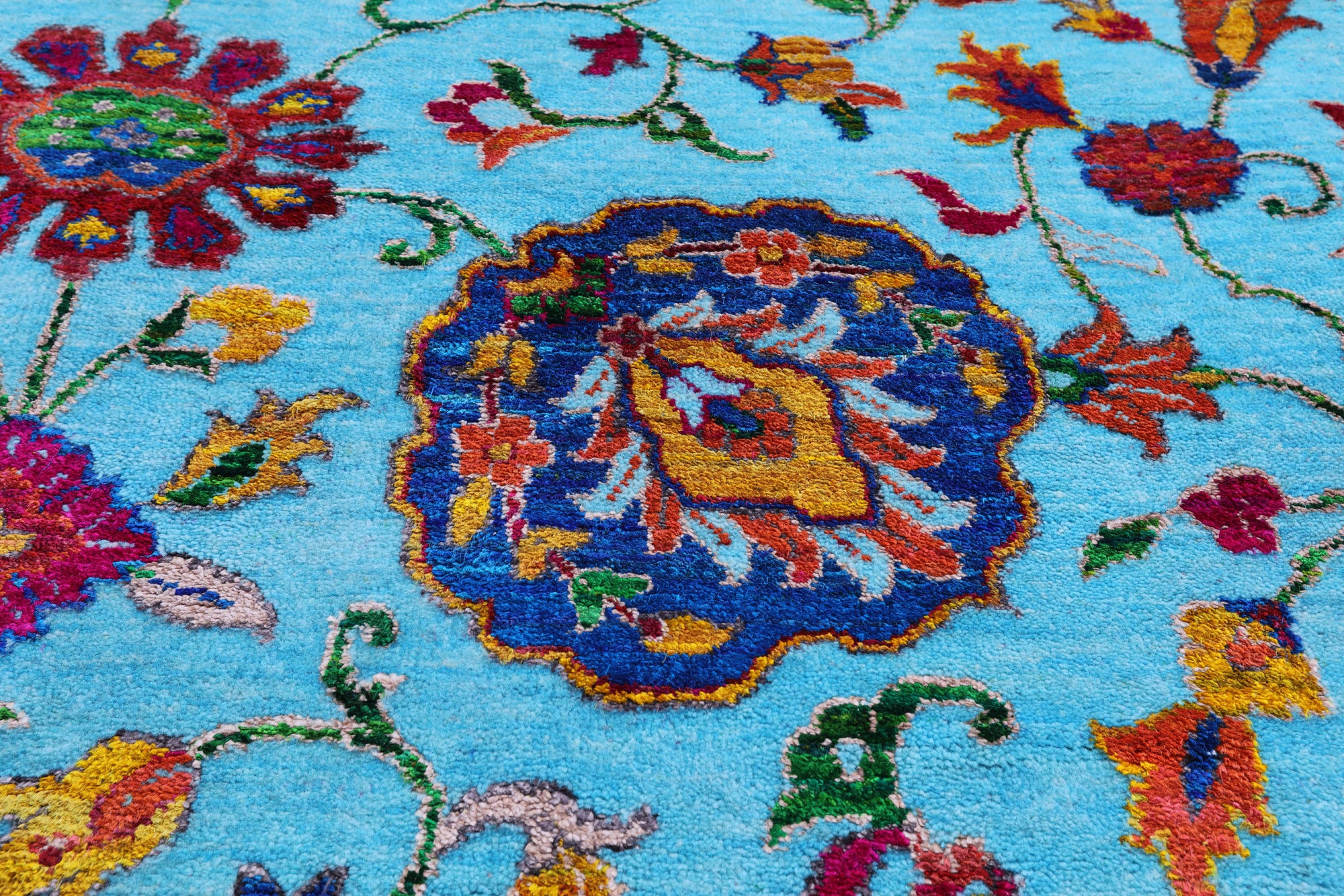 Blue Persian Tabriz Hand Knotted Wool & Silk Rug - 10' 0" X 13' 10" - Golden Nile