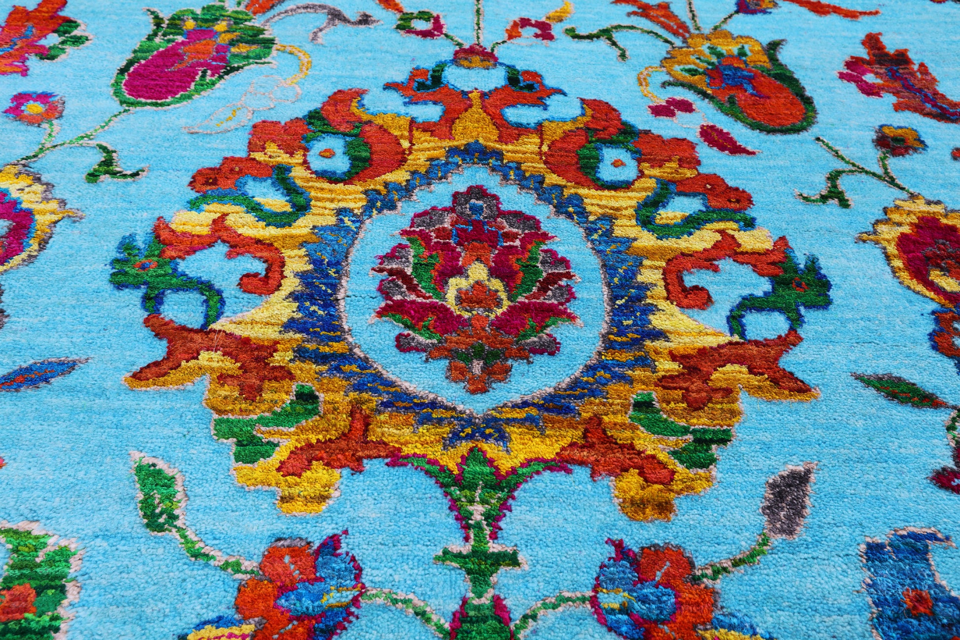 Blue Persian Tabriz Hand Knotted Wool & Silk Rug - 10' 0" X 13' 10" - Golden Nile