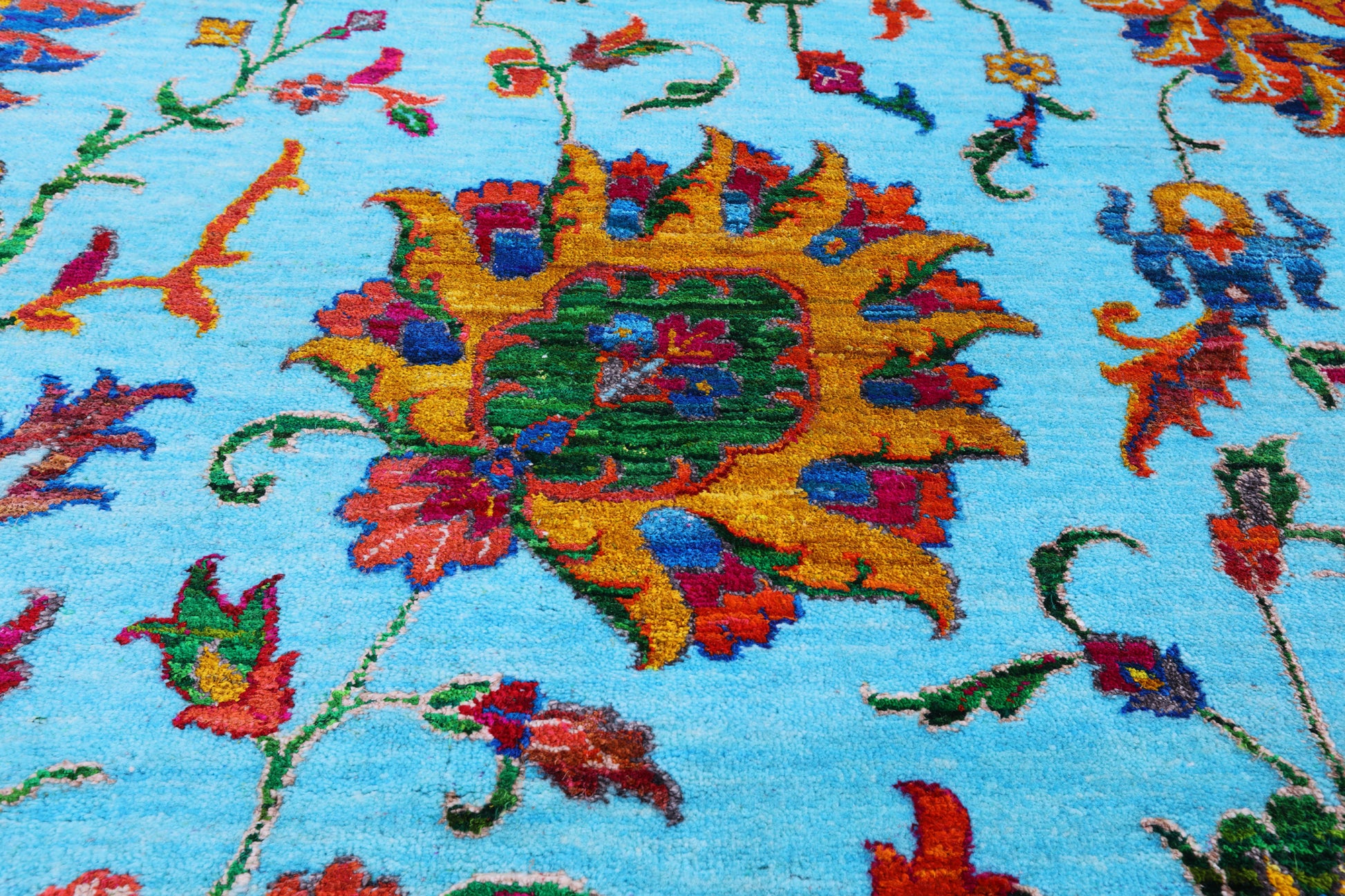 Blue Persian Tabriz Hand Knotted Wool & Silk Rug - 10' 0" X 13' 10" - Golden Nile