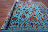 Blue Persian Tabriz Hand Knotted Wool & Silk Rug - 10' 0" X 13' 10" - Golden Nile