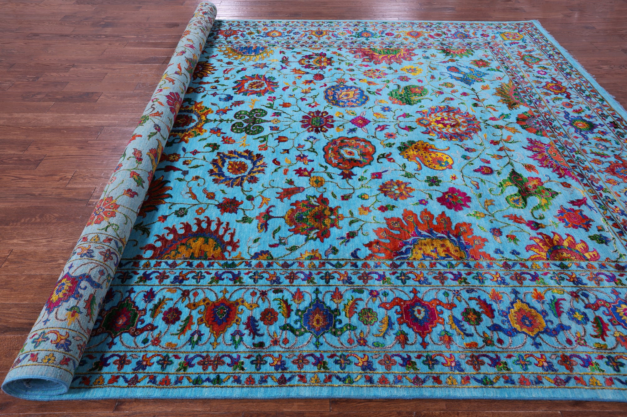 Blue Persian Tabriz Hand Knotted Wool & Silk Rug - 10' 0" X 13' 10" - Golden Nile