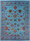 Blue Persian Tabriz Hand Knotted Wool & Silk Rug - 10' 0" X 13' 10" - Golden Nile