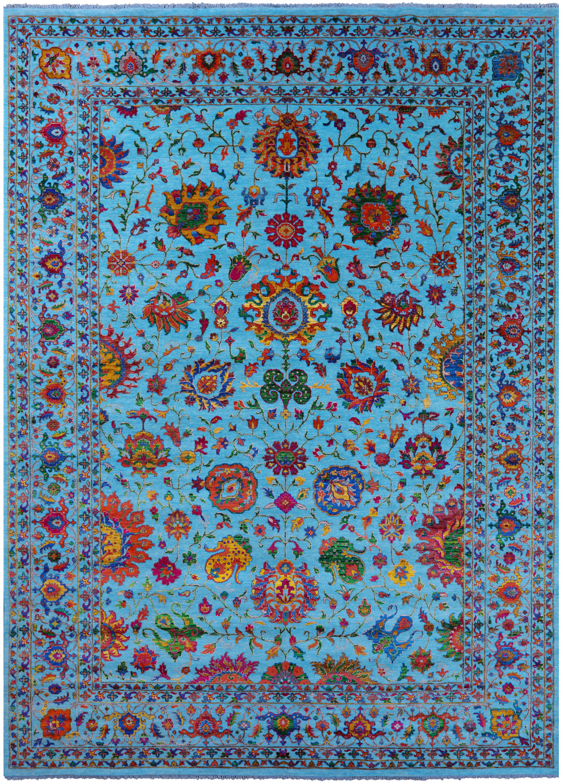 Blue Persian Tabriz Hand Knotted Wool & Silk Rug - 10' 0" X 13' 10" - Golden Nile