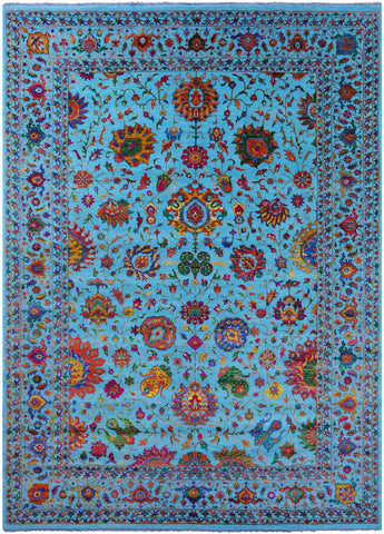Blue Persian Tabriz Hand Knotted Wool & Silk Rug - 10' 0
