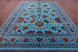Blue Persian Tabriz Hand Knotted Wool & Silk Rug - 10' 0" X 13' 10" - Golden Nile