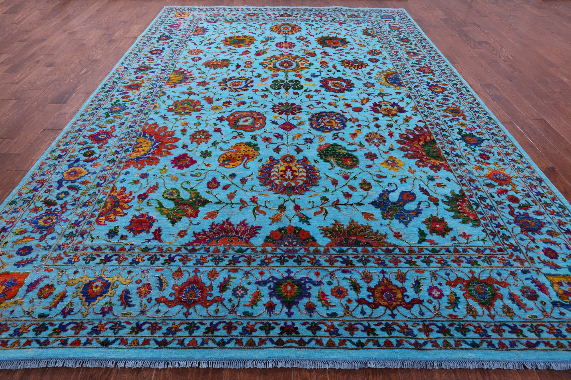 Blue Persian Tabriz Hand Knotted Wool & Silk Rug - 10' 0" X 13' 10" - Golden Nile