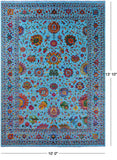 Blue Persian Tabriz Hand Knotted Wool & Silk Rug - 10' 0" X 13' 10" - Golden Nile