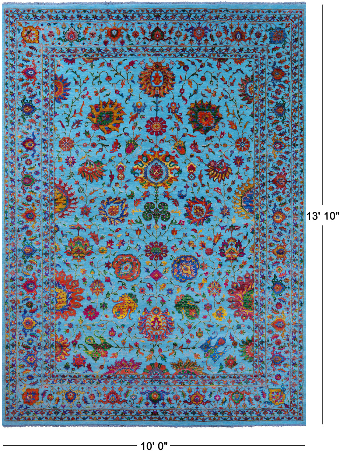 Blue Persian Tabriz Hand Knotted Wool & Silk Rug - 10' 0" X 13' 10" - Golden Nile