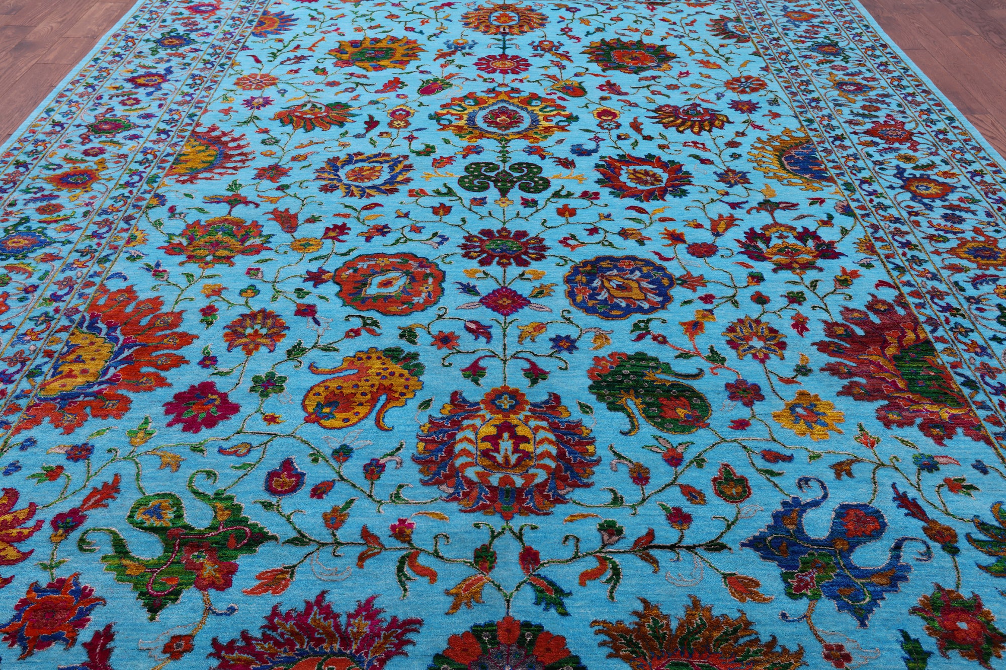 Blue Persian Tabriz Hand Knotted Wool & Silk Rug - 10' 0" X 13' 10" - Golden Nile