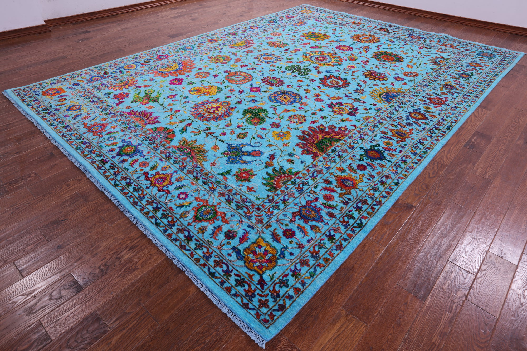 Blue Persian Tabriz Hand Knotted Wool & Silk Rug - 10' 0" X 13' 10" - Golden Nile