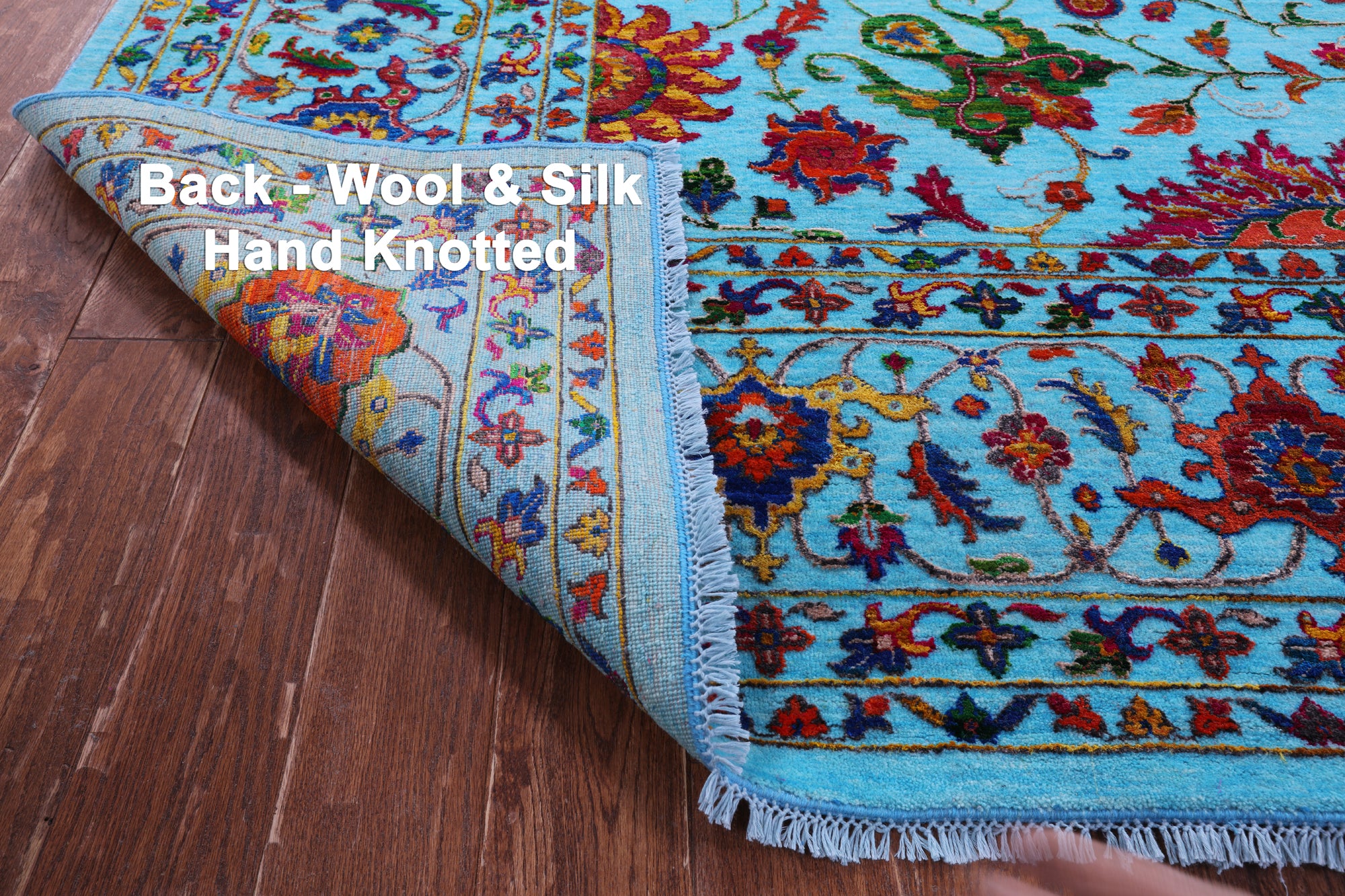 Blue Persian Tabriz Hand Knotted Wool & Silk Rug - 10' 0" X 13' 10" - Golden Nile