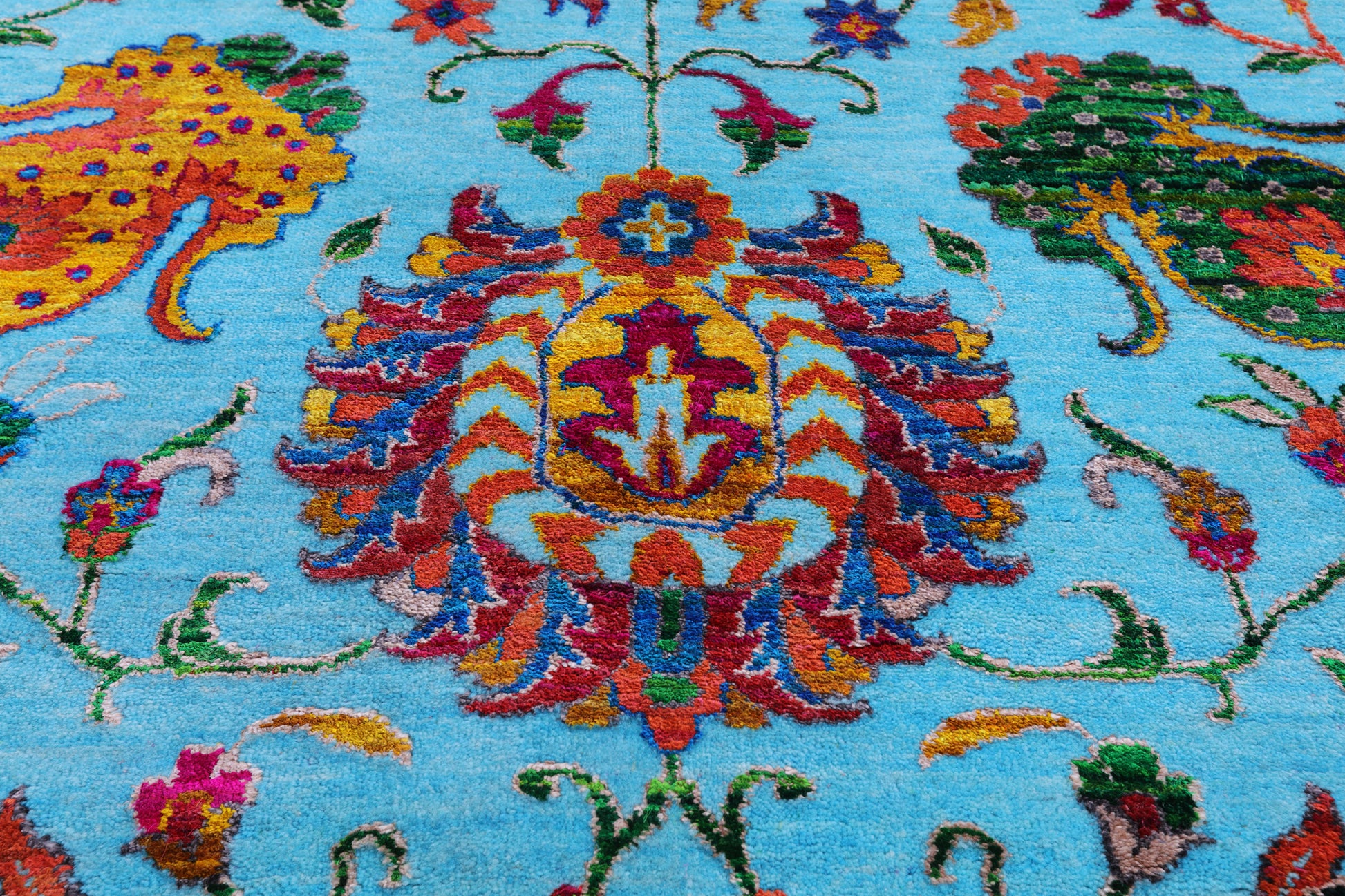Blue Persian Tabriz Hand Knotted Wool & Silk Rug - 10' 0" X 13' 10" - Golden Nile