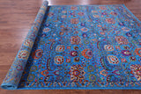 Blue Persian Tabriz Hand Knotted Wool & Silk Rug - 9' 2" X 16' 0" - Golden Nile