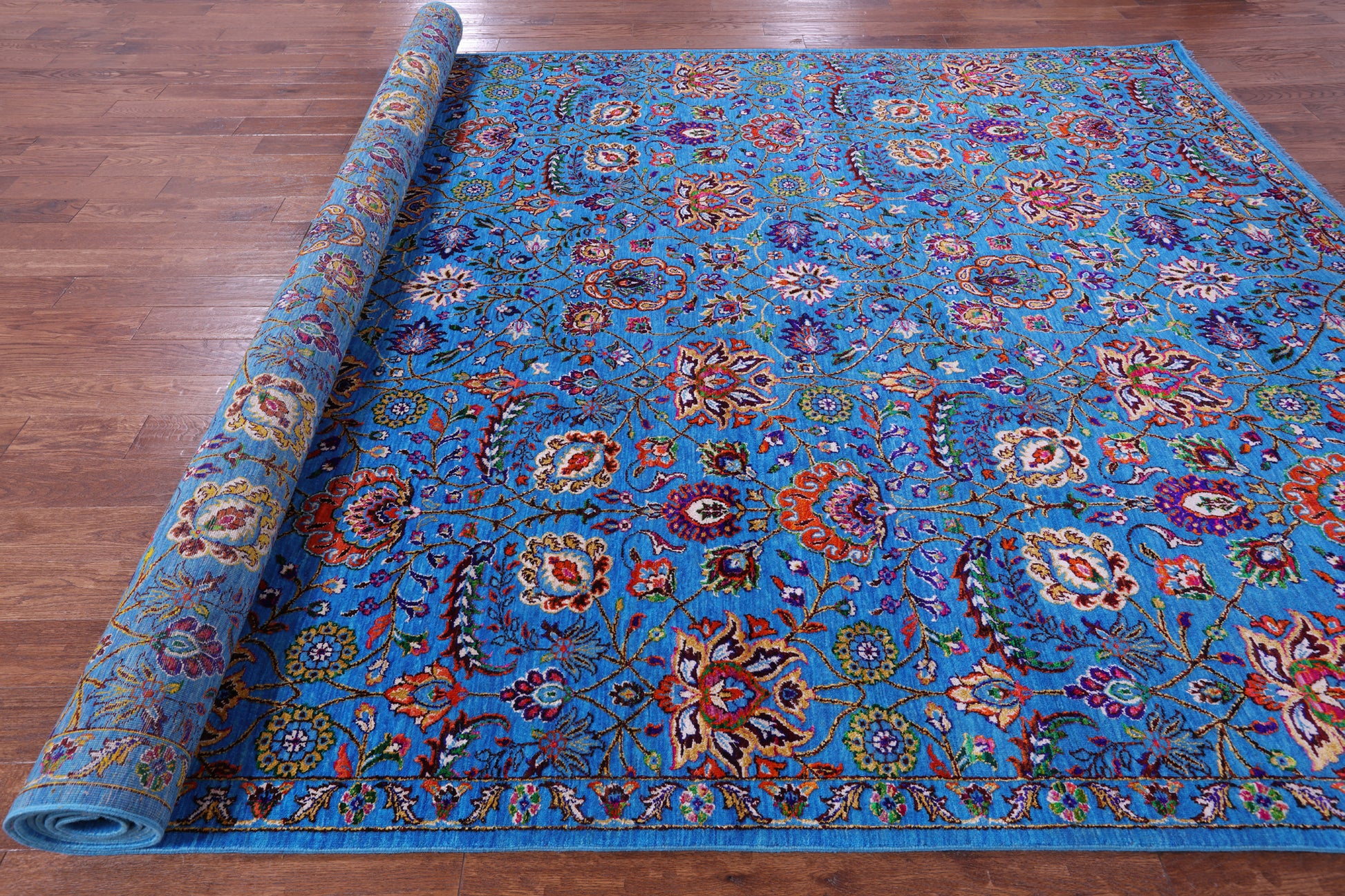 Blue Persian Tabriz Hand Knotted Wool & Silk Rug - 9' 2" X 16' 0" - Golden Nile