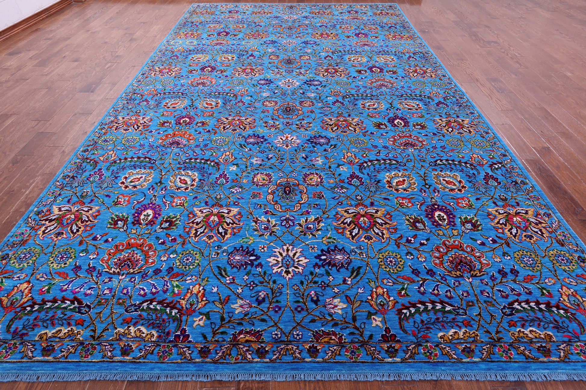 Blue Persian Tabriz Hand Knotted Wool & Silk Rug - 9' 2" X 16' 0" - Golden Nile