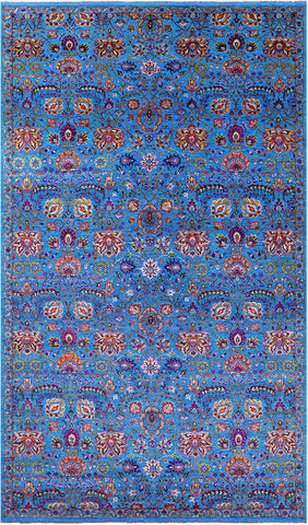 Blue Persian Tabriz Hand Knotted Wool & Silk Rug - 9' 2