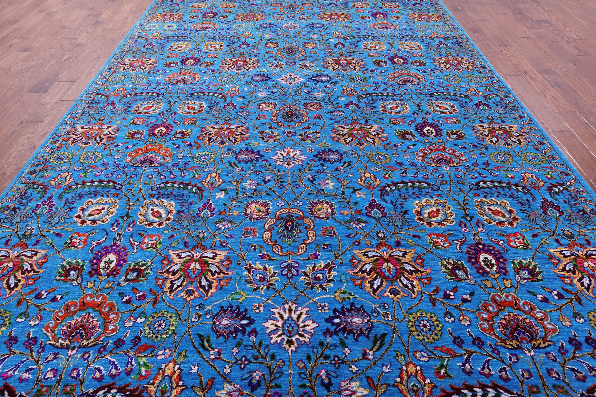 Blue Persian Tabriz Hand Knotted Wool & Silk Rug - 9' 2" X 16' 0" - Golden Nile
