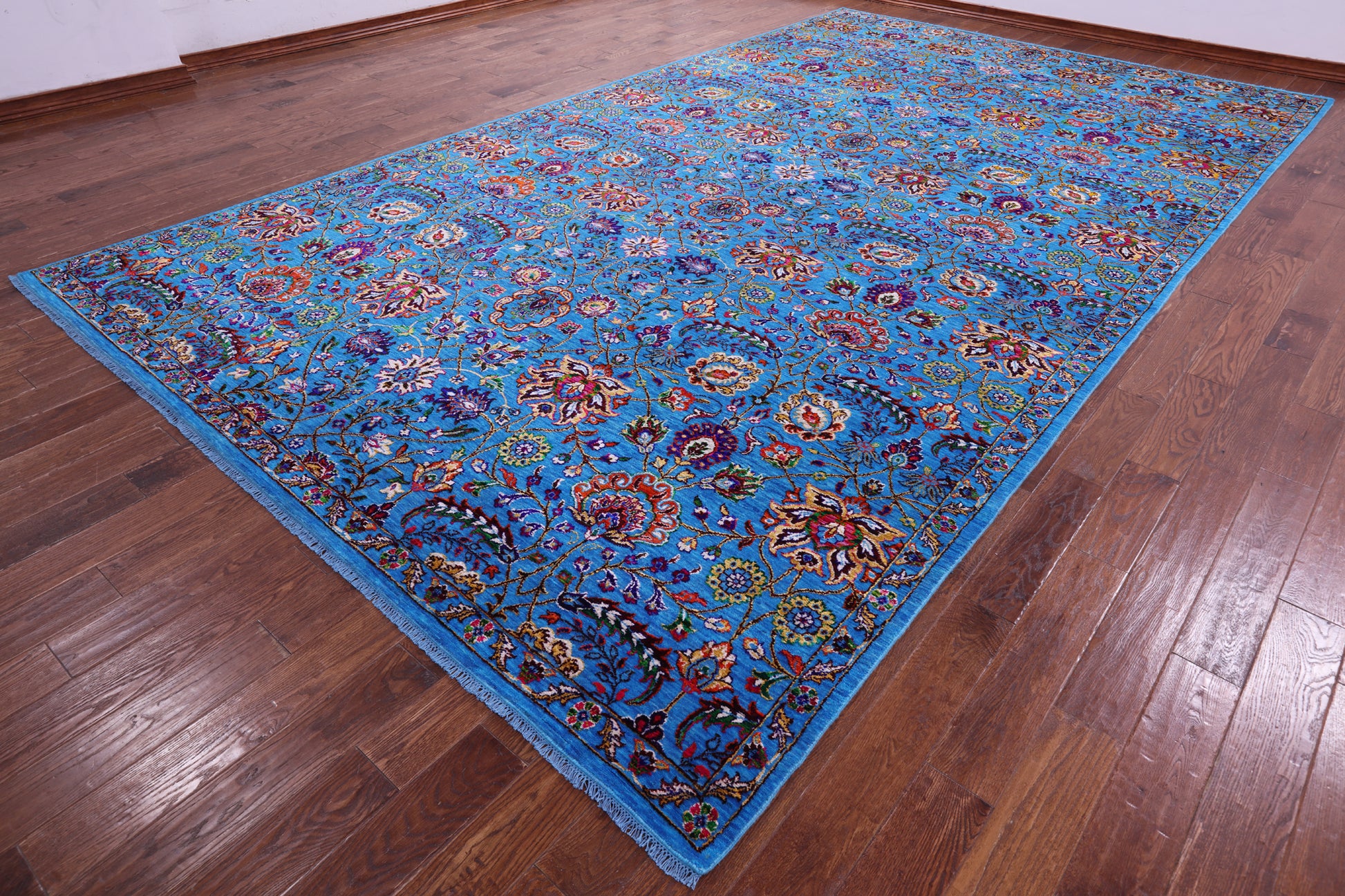 Blue Persian Tabriz Hand Knotted Wool & Silk Rug - 9' 2" X 16' 0" - Golden Nile