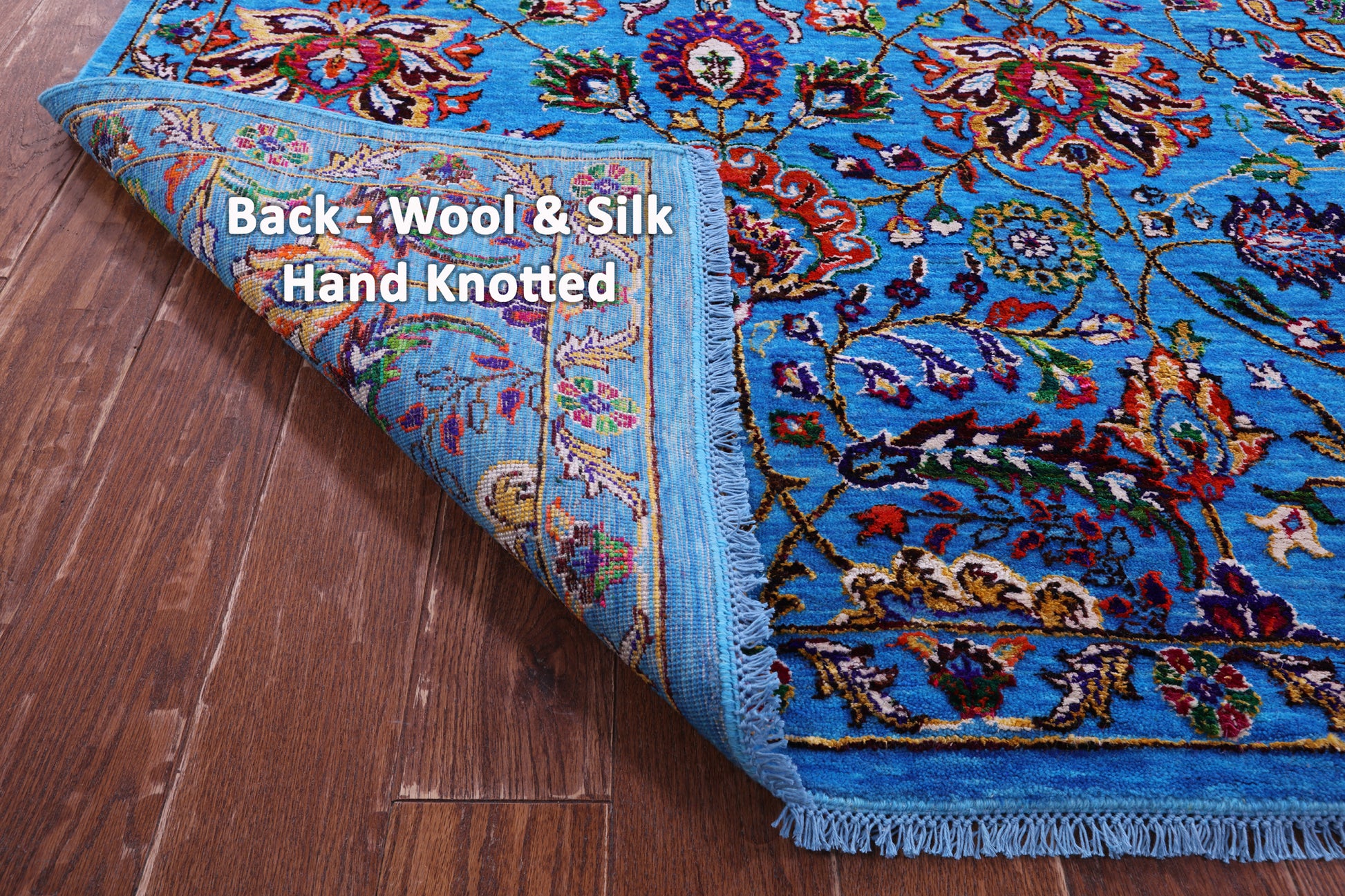 Blue Persian Tabriz Hand Knotted Wool & Silk Rug - 9' 2" X 16' 0" - Golden Nile