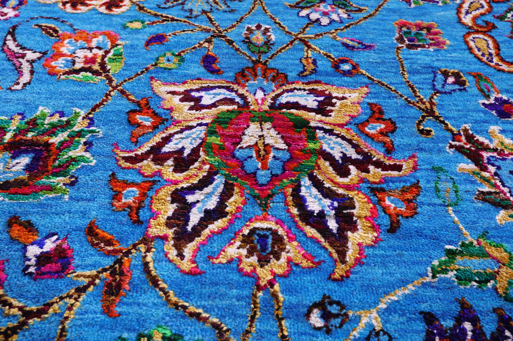 Blue Persian Tabriz Hand Knotted Wool & Silk Rug - 9' 2" X 16' 0" - Golden Nile