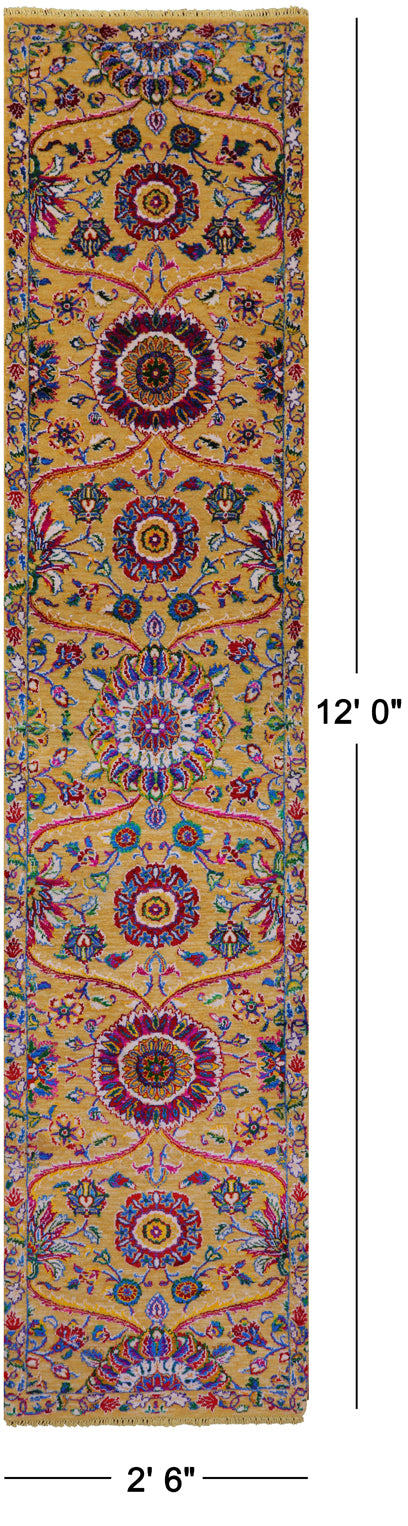 Persian Tabriz Handmade Wool & Silk Runner Rug - 2' 6" X 12' 0" - Golden Nile
