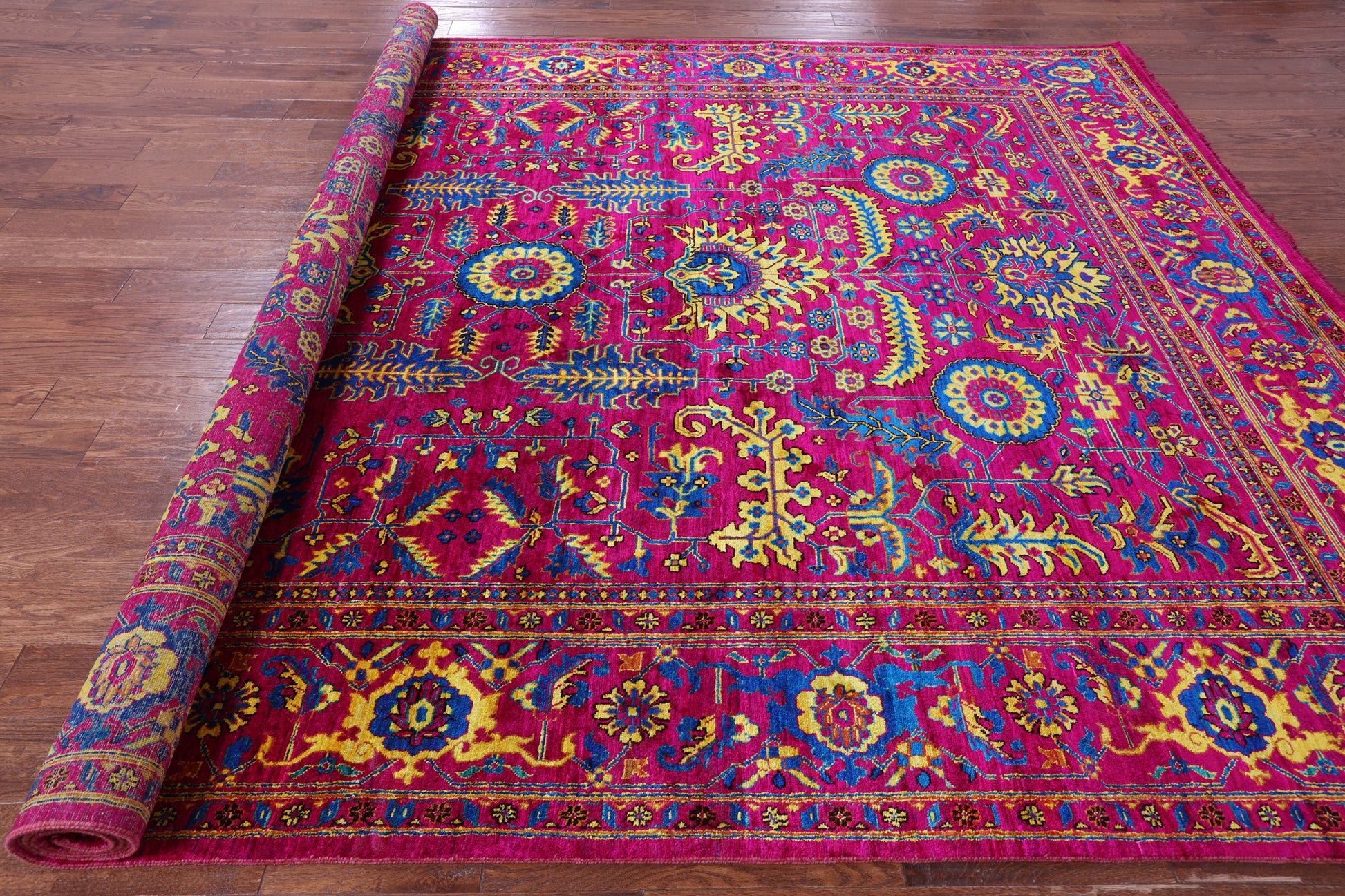 Pink Persian Tabriz Hand Knotted Silk Rug - 8' 11" X 12' 3" - Golden Nile