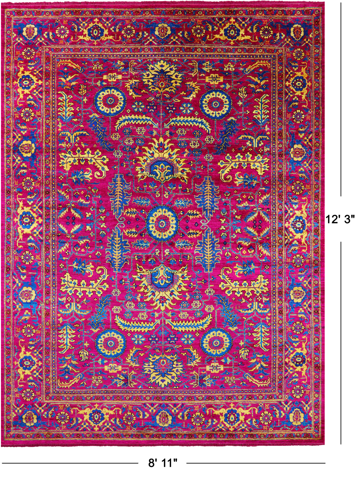 Pink Persian Tabriz Hand Knotted Silk Rug - 8' 11" X 12' 3" - Golden Nile