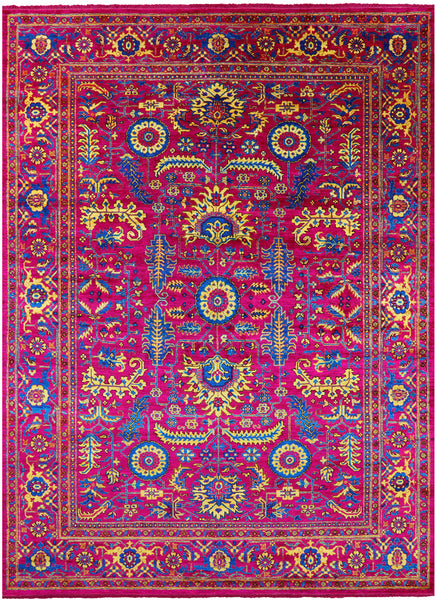 Pink Persian Tabriz Hand Knotted Silk Rug - 8' 11" X 12' 3" - Golden Nile