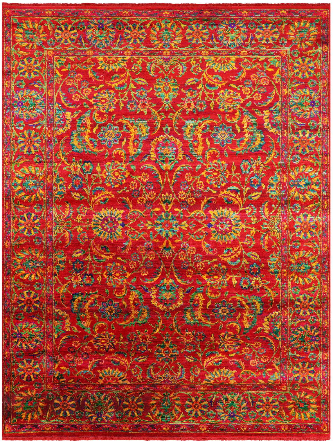 Red Persian Tabriz Handmade Silk Rug - 7' 11" X 10' 4" - Golden Nile