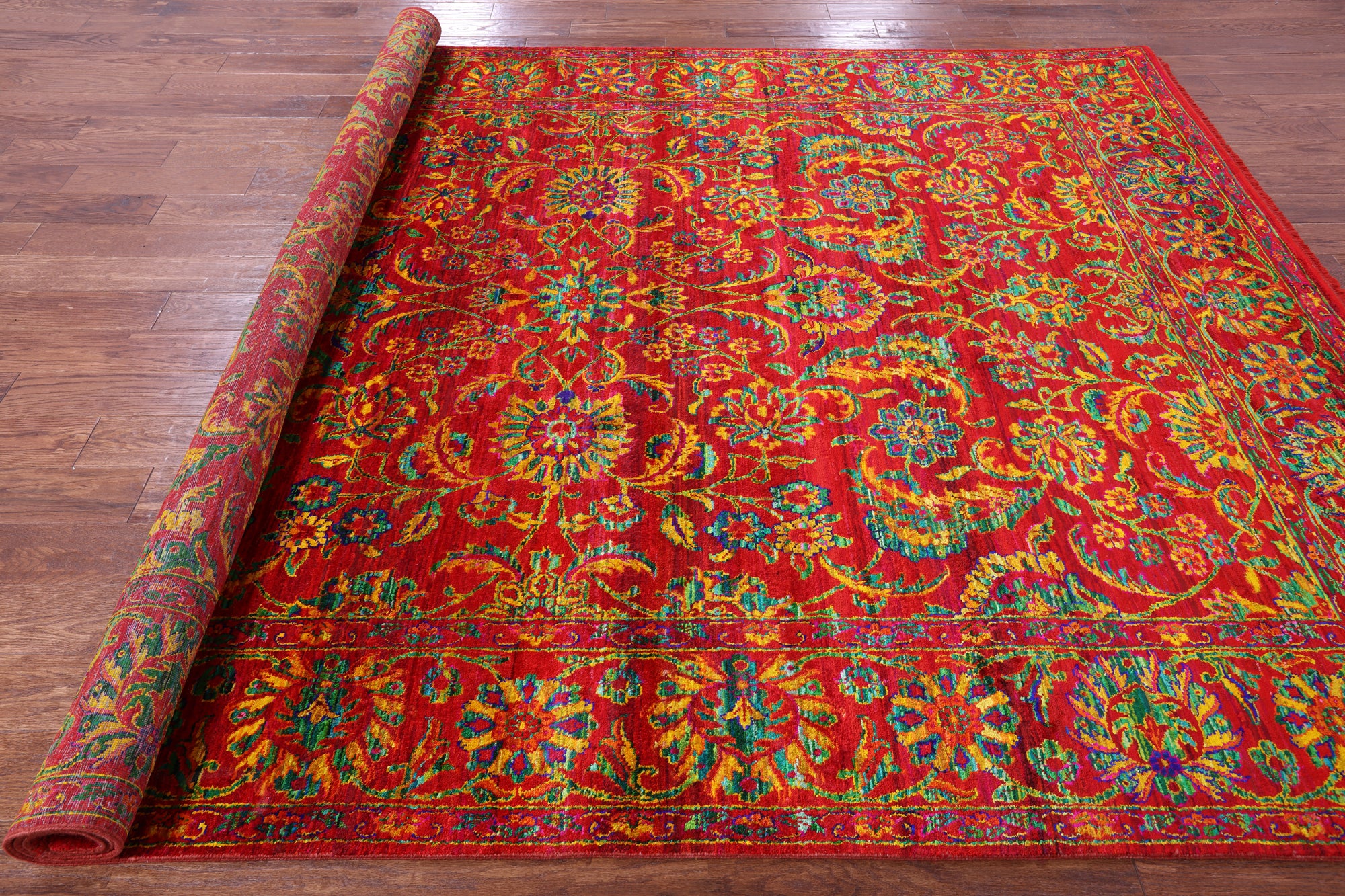 Red Persian Tabriz Handmade Silk Rug - 7' 11" X 10' 4" - Golden Nile