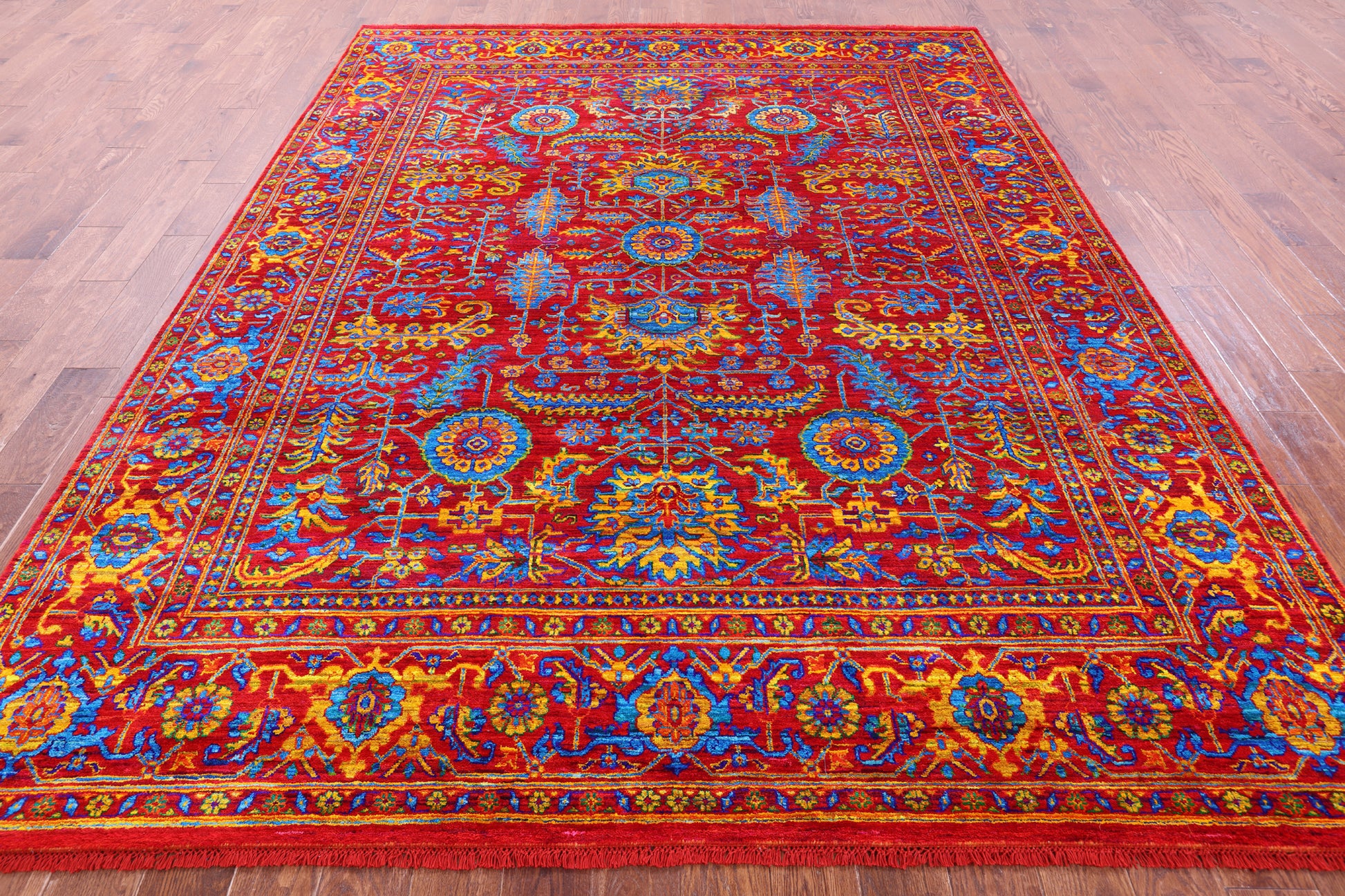 Red Persian Tabriz Handmade Silk Rug - 8' 0" X 10' 3" - Golden Nile