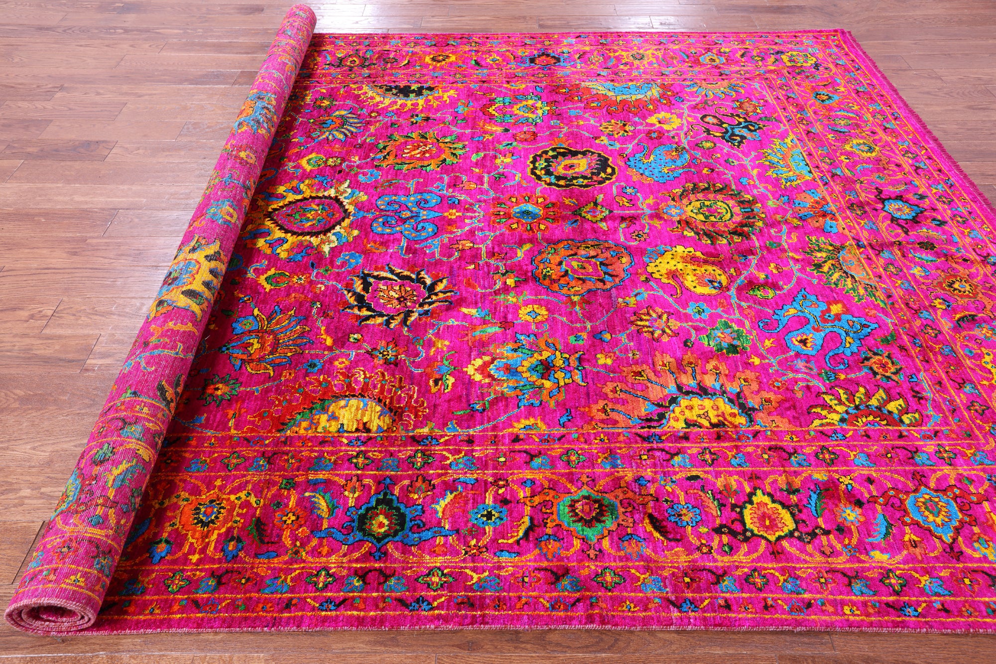 Pink Persian Tabriz Handmade Silk Rug - 8' 0" X 10' 4" - Golden Nile