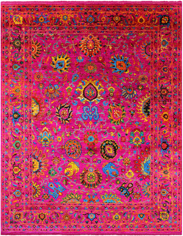 Pink Persian Tabriz Handmade Silk Rug - 8' 0