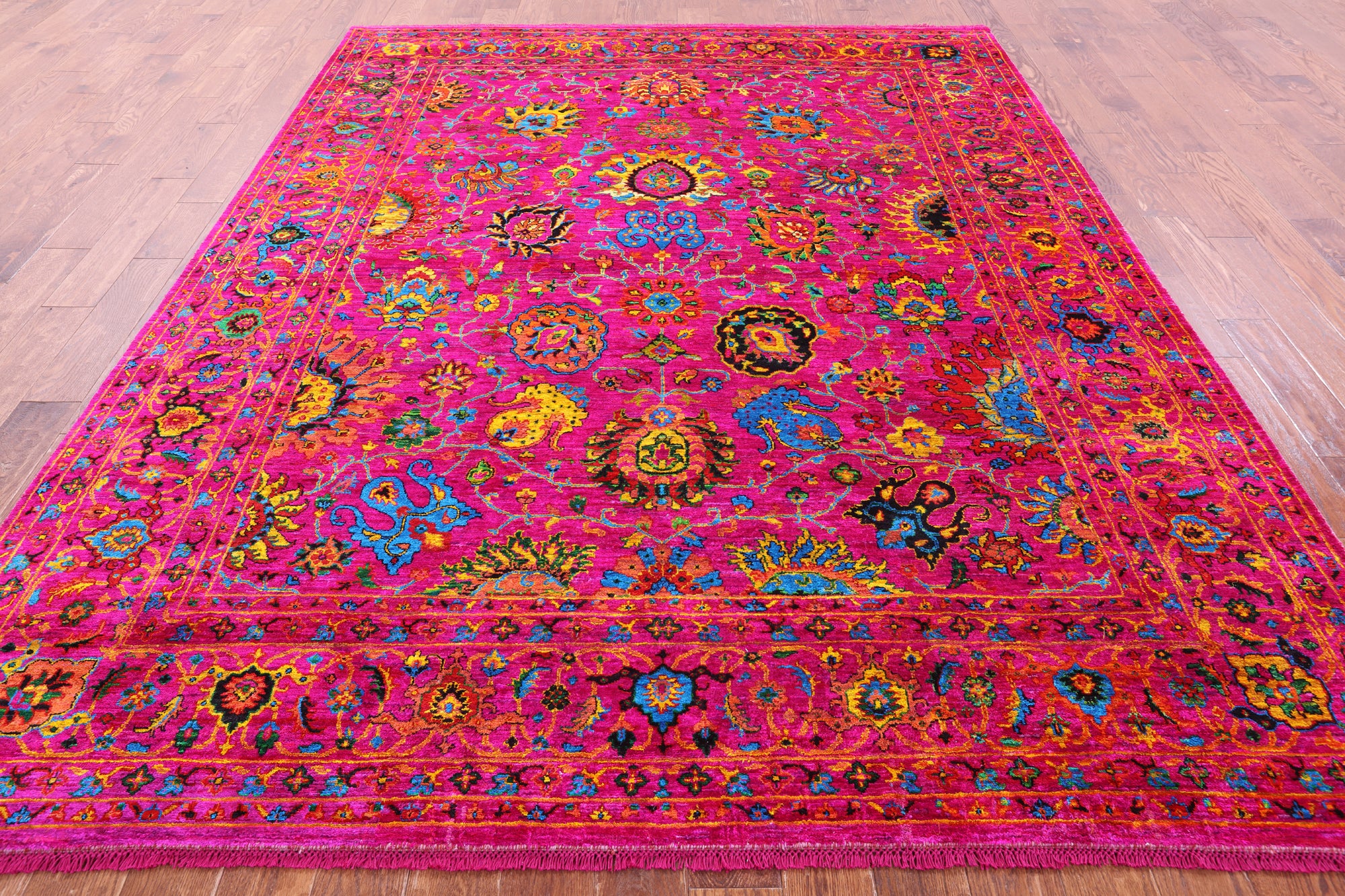 Pink Persian Tabriz Handmade Silk Rug - 8' 0" X 10' 4" - Golden Nile