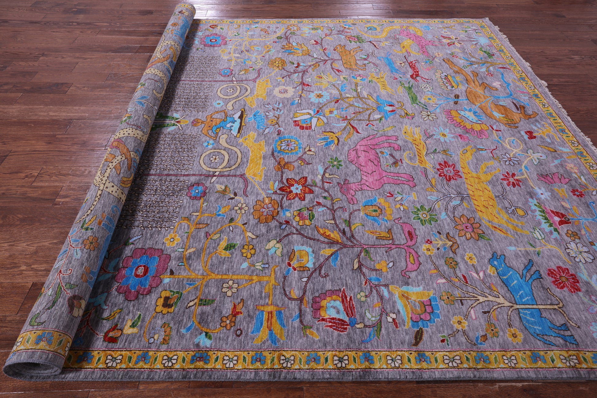 Tribal Persian Gabbeh Handmade Wool Rug - 8' 11" X 11' 11" - Golden Nile